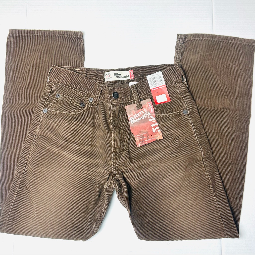 Levis 514 Slim Straight 27x27 Womens 14 Jeans Brown Corduroy Brand New